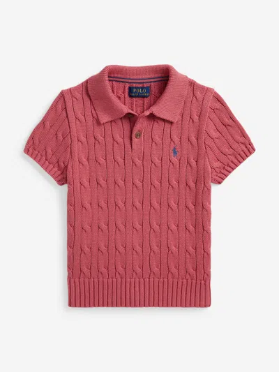 Ralph Lauren Kids'  Boys Cotton Cable Knit Polo Shirt In Pink