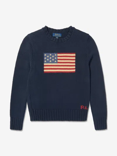 Ralph Lauren Boys Cotton Flag Jumper In Blue