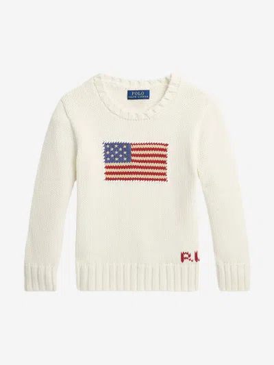 Ralph Lauren Boys Cotton Knit Flag Jumper In White
