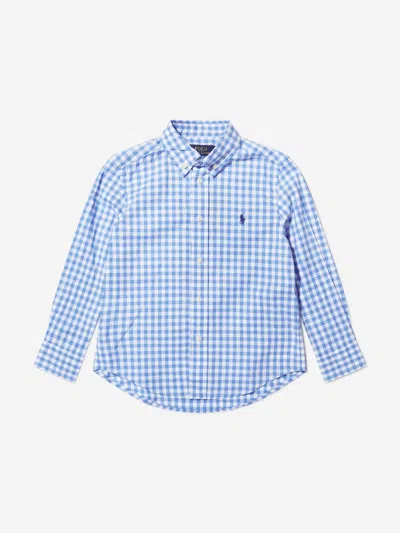 Ralph Lauren Boys Cotton Poplin Checked Shirt Us S - Uk 7 Years Blue By Childsplay Clothing