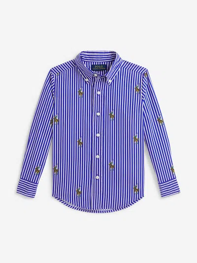 Ralph Lauren Kids'  Boys Equestrian Bear Stripe Shirt In Black