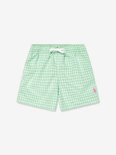 Ralph Lauren Kids' Boys Gingham Swim Shorts In Green
