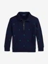 Ralph Lauren Boys Half Zip Logo Pullover In Blue