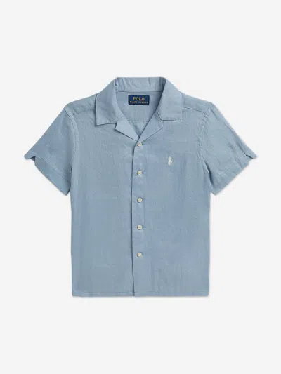 Ralph Lauren Kids'  Boys Linen Logo Shirt In Blue