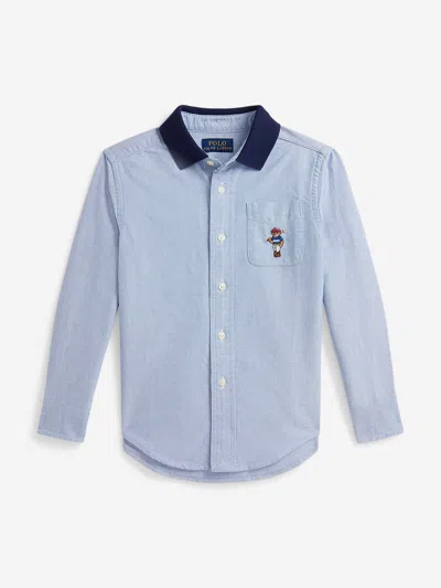 Ralph Lauren Kids'  Boys Polo Bear Classic Oxford Shirt In Blue