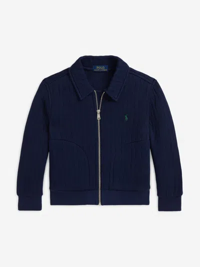 Ralph Lauren Kids' Boys Quilted Cable Knit Zip Up In Blue