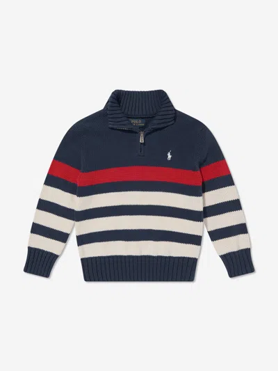 Ralph Lauren Kids'  Boys Striped Half Zip Sweatshirt In Multicoloured