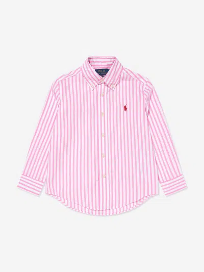 Ralph Lauren Kids'  Boys Striped Logo Shirt In Pink