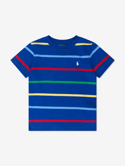 Ralph Lauren Kids' Boys Striped Logo T-shirt In Blue