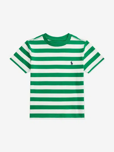 Ralph Lauren Babies'  Boys Striped Logo T-shirt In Green