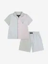Ralph Lauren Boys Striped Oxford Short Pyjamas Set In Gray