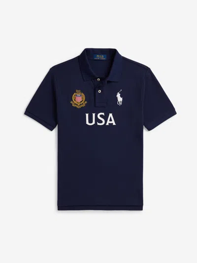 Ralph Lauren Kids'  Boys Usa Polo Shirt In Blue