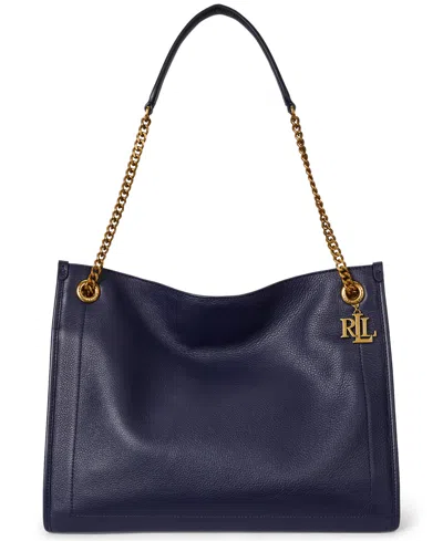Ralph Lauren Bradley Large Pebbled Leather Tote Bag In Blue