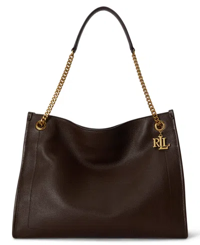 Ralph Lauren Bradley Large Pebbled Leather Tote Bag In Chestnut Brown