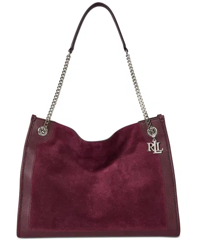 Ralph Lauren Bradley Large Suede Shopper Tote Bag In Burgundy