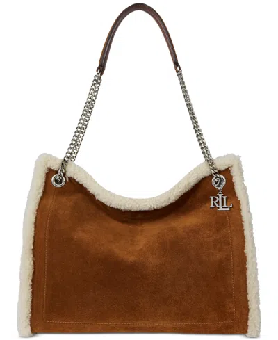 Ralph Lauren Bradley Large Suede Tote Bag In Brown