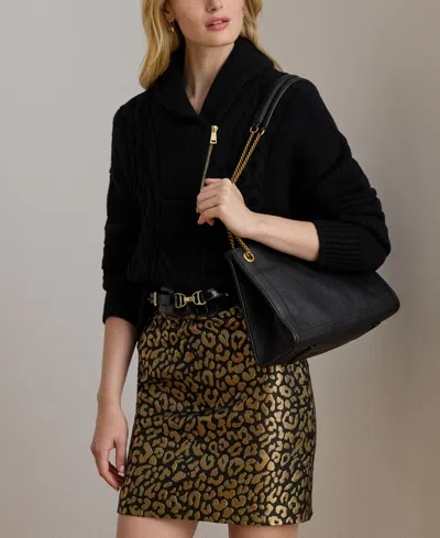 Ralph Lauren Bradley Small Pebbled Leather Tote Bag In Black