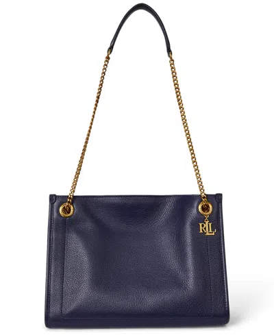 Ralph Lauren Bradley Small Pebbled Leather Tote Bag In Blue