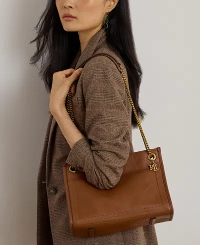 Ralph Lauren Bradley Small Pebbled Leather Tote Bag In Brown