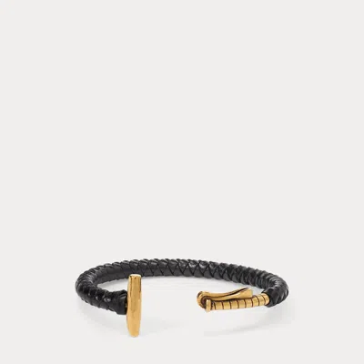 Ralph Lauren Braided Antiqued Brass Polo Mallet Cuff In Gold Black