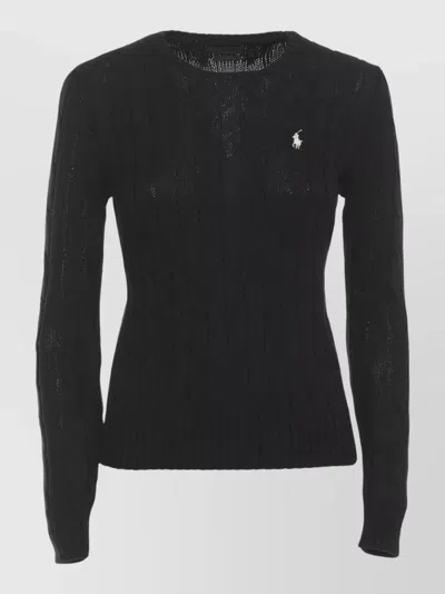 Ralph Lauren Braided Cable Knit Crew Neck Sweater In Black