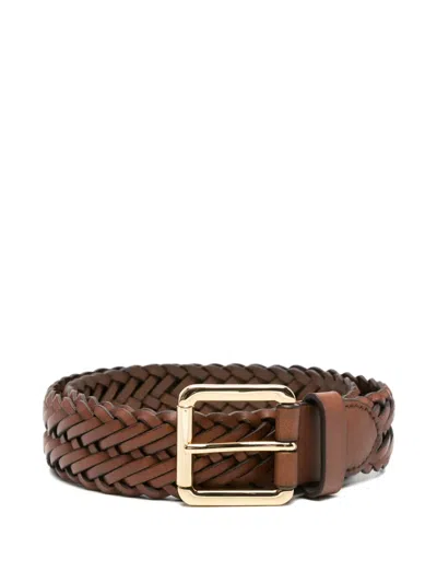 Ralph Lauren Braided Leather Belt In Brown