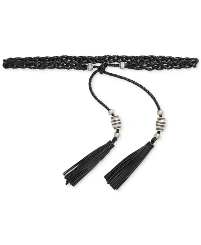 Ralph Lauren Braided Leather Tassel-tie Belt In Black