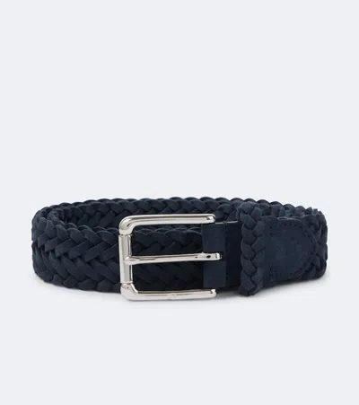 Ralph Lauren Braided Suede Belt In Blau
