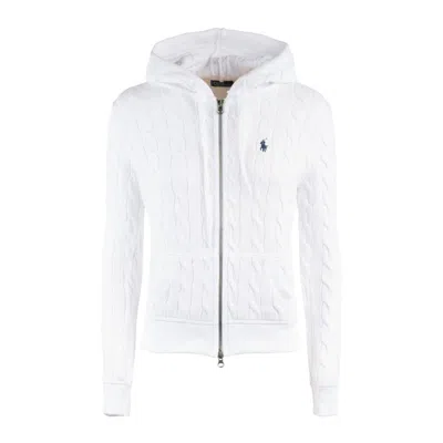 Ralph Lauren Braided Sweatshirt With Hood And White Zipper