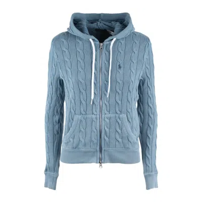 Ralph Lauren Braided Sweatshirt With Hood And Zipper Indigo Chambray In Blue