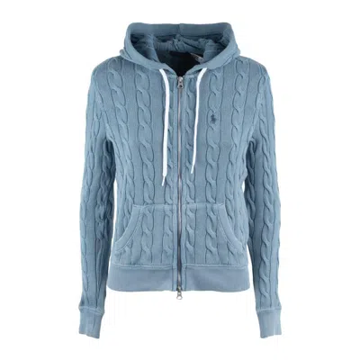RALPH LAUREN RALPH LAUREN BRAIDED SWEATSHIRT WITH HOOD AND ZIPPER INDIGO CHAMBRAY