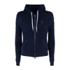 Shop Ralph Lauren Braided Sweatshirt With Hood And Zipper Navy Blue Newport