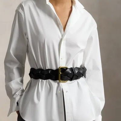 Polo Ralph Lauren Braided Vachetta Leather Belt In Black