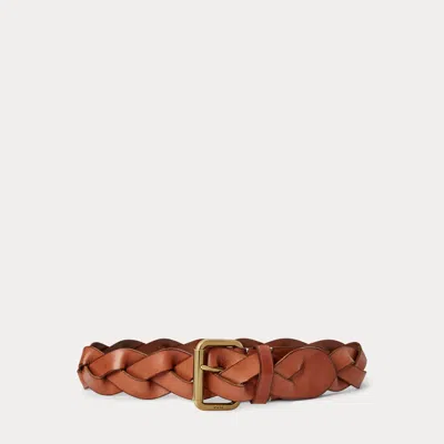 Polo Ralph Lauren Braided Vachetta Leather Belt In Tan In Orange