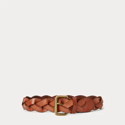 Polo Ralph Lauren Braided Vachetta Leather Belt In Tan