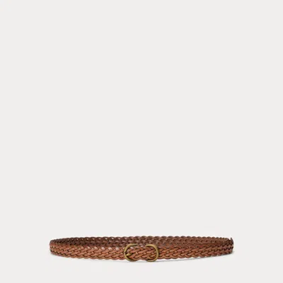 Polo Ralph Lauren Braided Vachetta Leather Skinny Belt In Cuoio