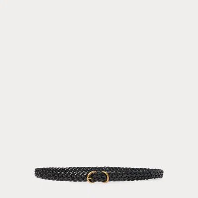 Polo Ralph Lauren Braided Vachetta Leather Skinny Belt In Black In Pattern