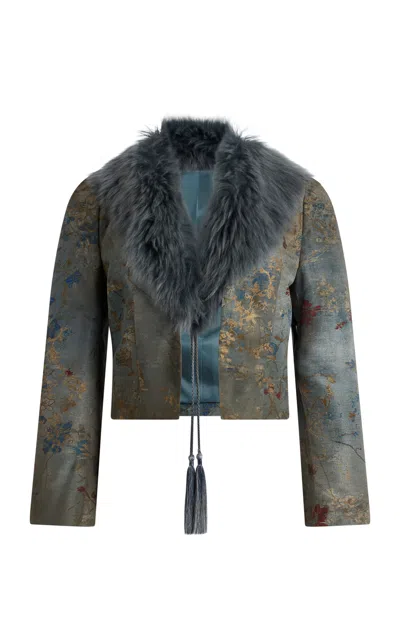 Ralph Lauren Brandey Puff-sleeve Silk Faille Jacket In Multi