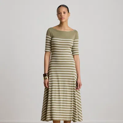 Ralph Lauren Breton-stripe Cotton Ribbed Midi Dress In Light Agave/cream In Nude