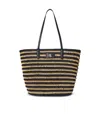 Ralph Lauren Brie Large Striped Straw Tote Bag In Black