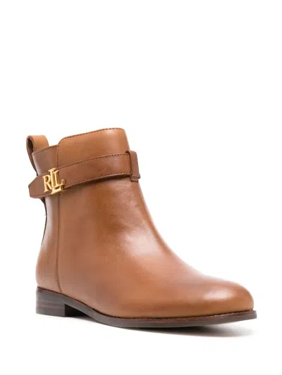 Ralph Lauren Briele Leather Ankle Boots In Brown
