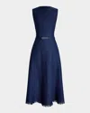 Ralph Lauren Briella Sleeveless Linen Dobby Midi Dress In Navy
