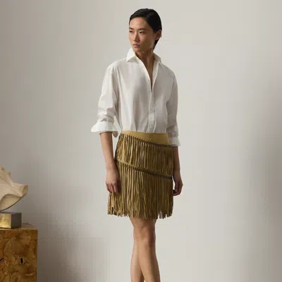 Ralph Lauren Brielle Fringe-trim Lamb-suede Skirt In Tan In Green
