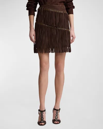 RALPH LAUREN BRIELLE SUEDE FRINGE MINI SKIRT