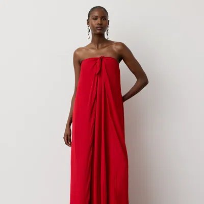 Ralph Lauren Brittani Strapless Wrap-effect Satin Maxi Dress In Red