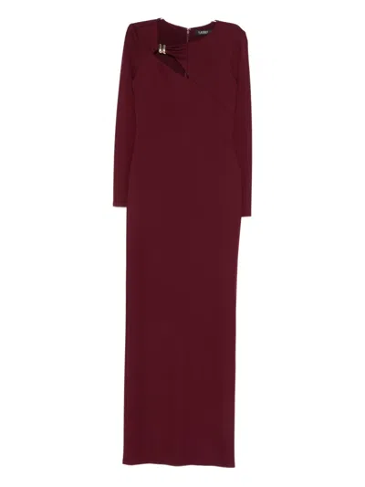 Ralph Lauren Brooch Long-sleeve Maxi Dress In Red