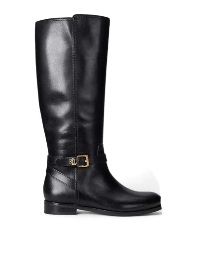 Ralph Lauren Brooke Ii Burnished Leather Tall Boot In Black