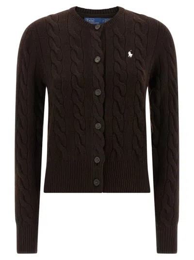 Ralph Lauren Brown Cable-knit Button-up Cardigan