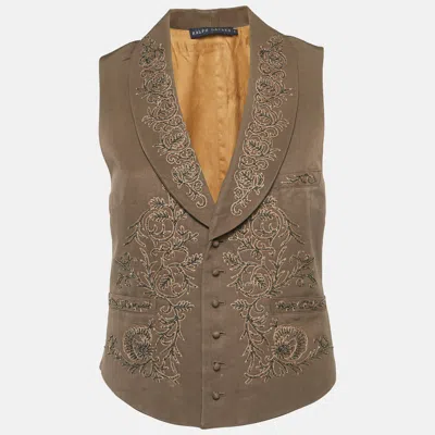 Pre-owned Ralph Lauren Brown Gabardine Floral Embroidered Waistcoat M