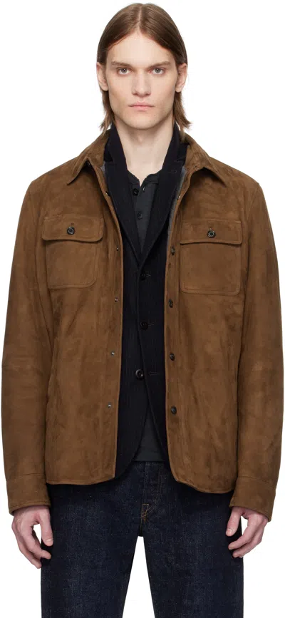 Ralph Lauren Brown Gardner Suede Down Overshirt In Chestnut Brown